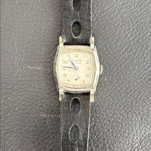 Elgin Vintage Watch with Black Leather Strap